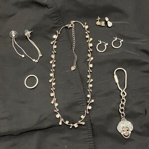 Silver-Tone Crystal Station Necklace and Jewelry Bundle- Women Jewelry